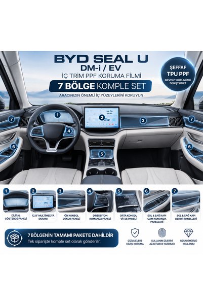 VIREXA AUTO BYD Seal U DM-i / EV İç Trim PPF Koruma Filmi 7 Bölge Komple Set ...