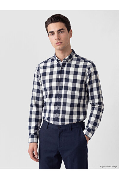 LC Waikiki Lcwaikiki Classic Ecru Regular Fit Plaid Gabardine Men's Shirt