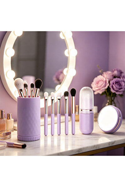 YuTai Purple Makeup Brush Set (5-Piece) – Dual-Bristle Design & Rose Gold Han...