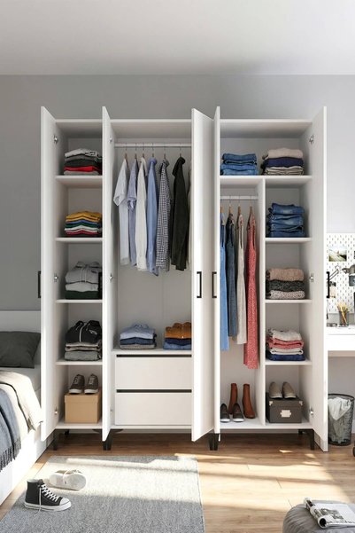 Gubimo Gubimo117 - 5 Kapılı Modüler Gardırop Beyaz – Askılı ve Raflı Çok Bölm...