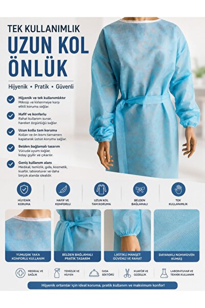 TEK KULLANIMLIK MAVİ UZUN KOL HASTA ÖNLÜĞÜ 10 ADET (ZİYARETÇİ-DOKTOR)