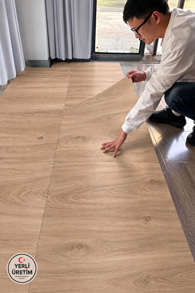 UKAB DEKOR Self-Adhesive Brown Wood Textured Floor Covering Panel 70X70 cm
