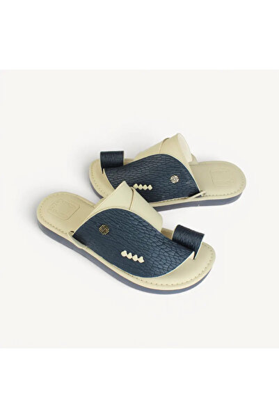 ShoeTypes Men's Navy Blue and Beige Oriental Shoe with Medical Flex Sole - Cr...