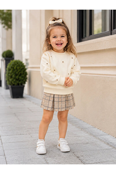 nk kids Kız Çocuk Ekose Pileli Şort Etekli 2li Takım (1-4 yaş)