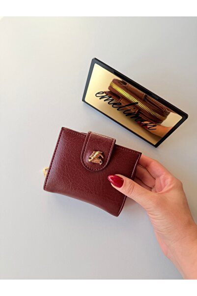 emelimin Women's Burgundy Multi-Compartment Zippered Snap-Fastener Wallet wit...