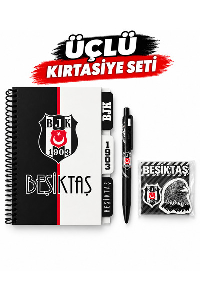 Beşiktaş Üçlü Kırtasiye Seti – Planlayıcı Defter, 0.7 mm Versatil Kalem - Sil...