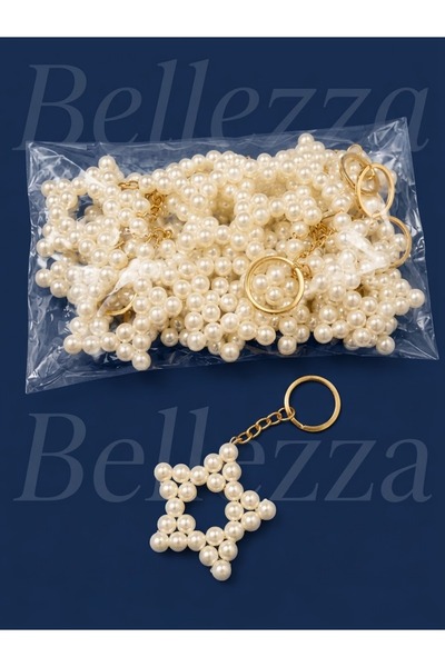 Bellezza Concept İncili Yıldız Anahtarlık (20 Adet) - Gold Detaylı Hediyelik Anahtarlık Seti