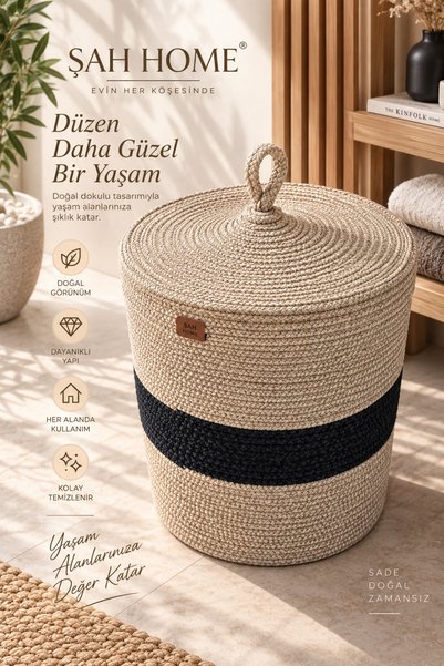 ŞAH HOME Kapaklı Çok Amaçlı Sepet Çamaşır Oyuncak Battaniye ve Kirli Sepeti