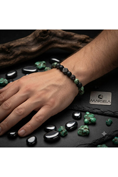 Generic Brand Natural Stone Men's Bracelet with Steel Detail