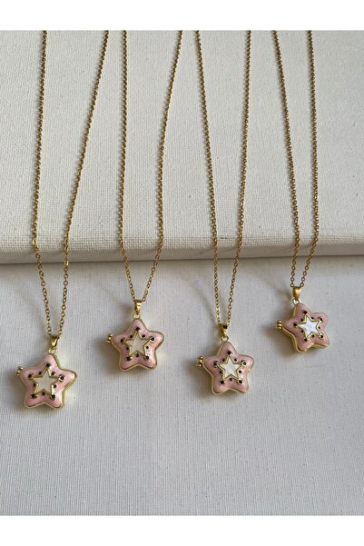 COLLECTİON Star locket çelik kolye Yıldız modelli mineli vintage kapaklı kolye
