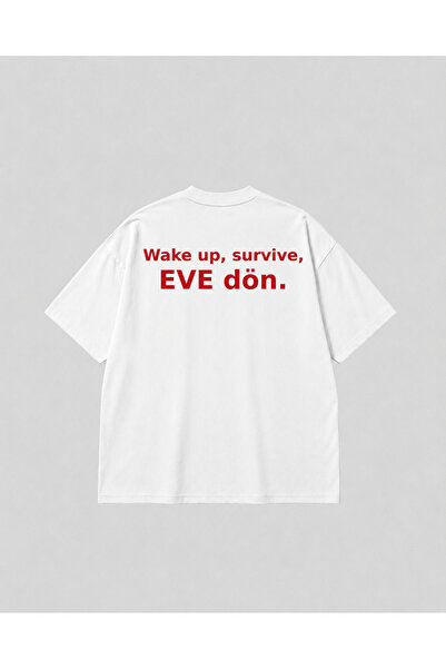 SVART WEAR Oversize White Unisex Cotton T-Shirt with Back Print and'Eve Dön' ...