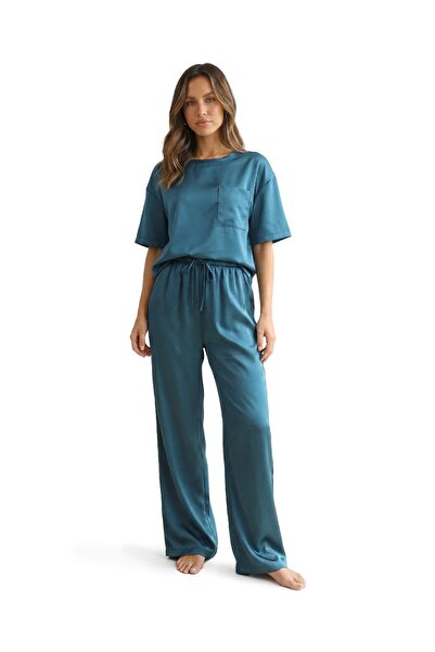 Zylioo Set de pijamale din satin cu mânecă scurtă pentru femei, două piese – ...