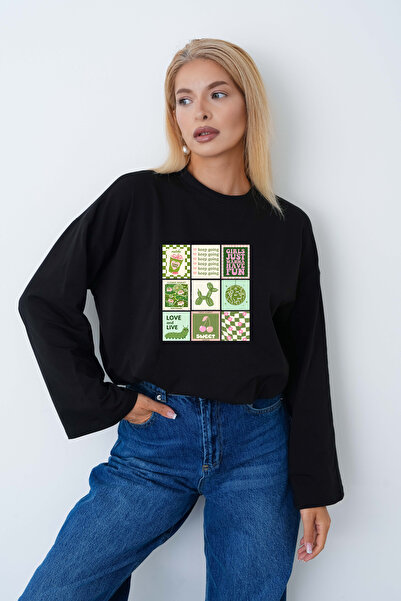herkesemoda Kadın Retro Kolaj Baskılı Tesettüre Uygun Uzun kollu Body
