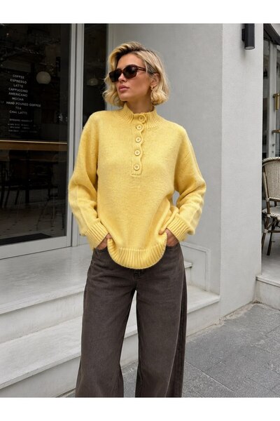 Noi Belis Dik Yaka Düğme Detaylı Oversize Yumuşak Dokulu Triko Kazak AW26KZ00058