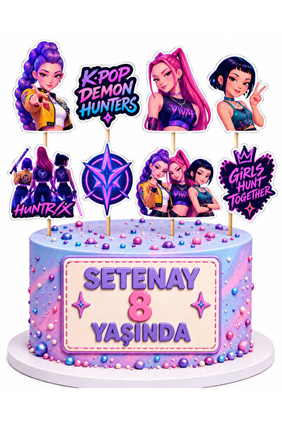 telaşe memuru İSİMLİ - K Pop Demon Hunter Pasta Süsü Çubuklu ve Şeker Kağıtlı...