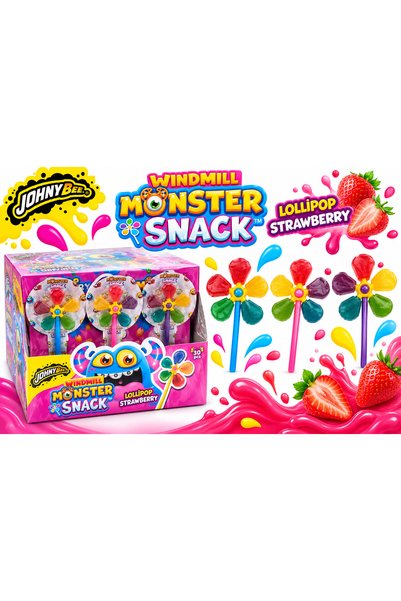 Johny Bee Windmill Monster Snack – Acadea Morişcă cu 5 Acadele, Aromă de Căpș...