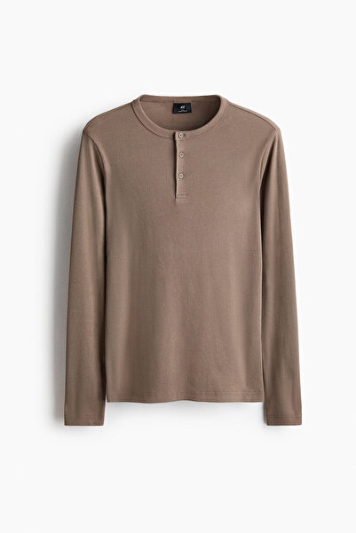 H&M Pamuklu ve Ribanalı Henley Üst Slim Fit