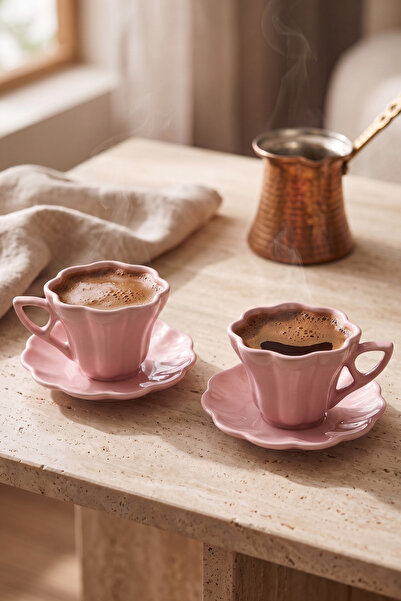 Minole Flower Shaped Turkish Coffee Cup Set for 2 People 150 ml Stylish Coffe...