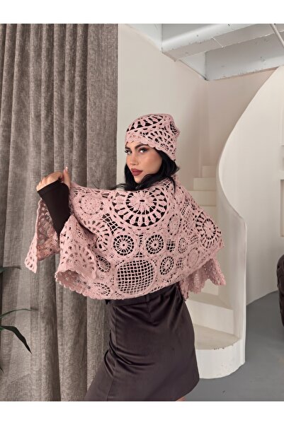 Enez طقم شال وقبعة بتصميم يدوي الصنع، طقم شال وقبعة بتصميم زهور