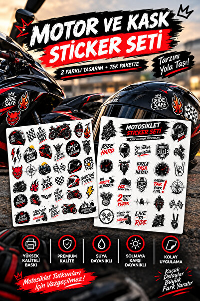 ERT PRİNT STUDİO Motosiklet Kask ve Motor Sticker Seti 2’li Set | Premium Kal...