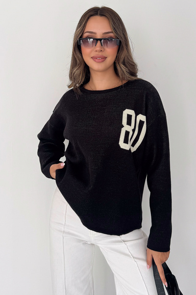 Noa&Noa Women's 80 Embroidery Detailed Crew Neck Knitwear Sweater