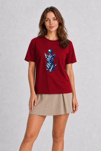 WAKHA Modern Street Fashion Dog Print T-Shirt - Red