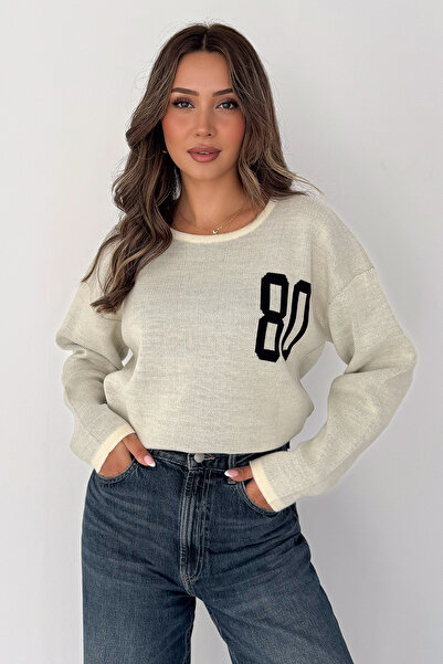 Noa&Noa Women's 80 Embroidery Detailed Crew Neck Knitwear Sweater