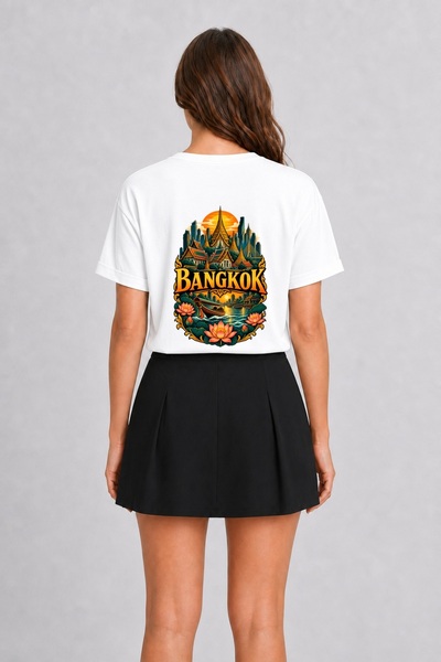 WAKHA Bangkok City Themed Modern T-Shirt - Back Print - White