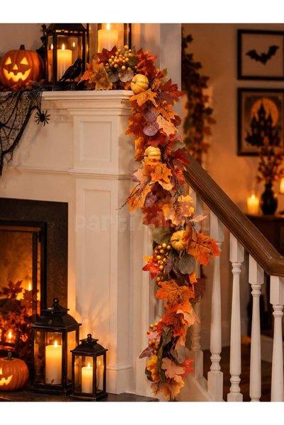 Parti Adresi Cadılar Bayramı Dekoratif Balkabaklı Garland – Sonbahar ve Halloween Dekoru 150 cm