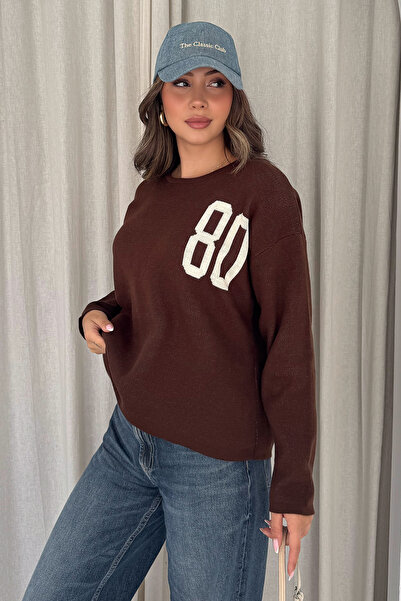 Noa&Noa Women's 80 Embroidery Detailed Crew Neck Knitwear Sweater