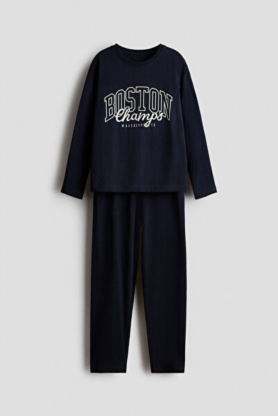H&M Pamuklu ve Baskı Motifli Pijama Takımı