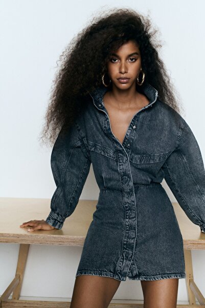 H&M Önü Düğmeli Kot Elbise