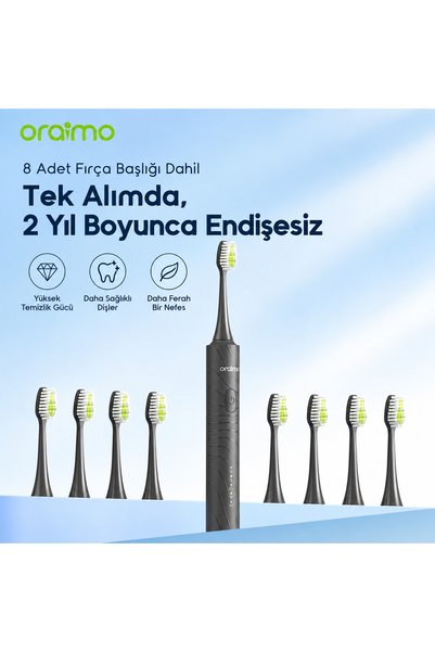 oraimo OPC-ET500N Elektrikli Diş Fırçası Graphite Black 8 Başlık