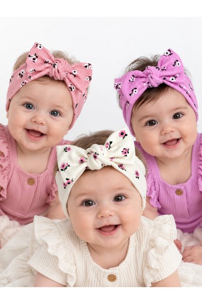 Oz Baby Baby Girl 3-Piece Tie-Back Hairband Set – Patterned and Colorful