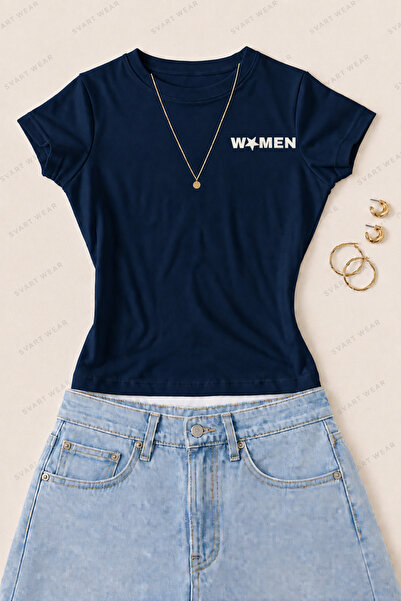 SVART WEAR تي شيرت نسائي ضيق من القطن الليكرا مطبوع عليه نجمة - أزرق داكن