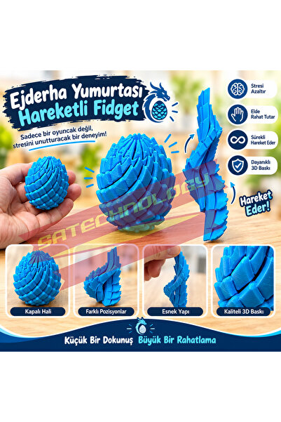 SATECHNOLOGY Ejderha yumurtası hareketli dragon egg fidget stres turkuaz