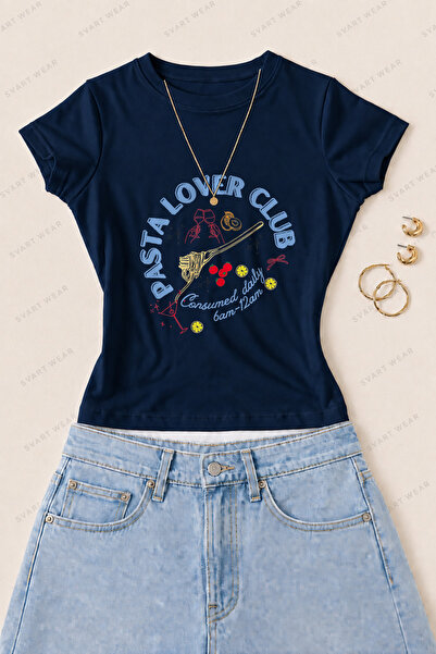 SVART WEAR Γυναικείο μπλουζάκι Pasta Lover Club με στάμπα από βαμβάκι και λύκ...