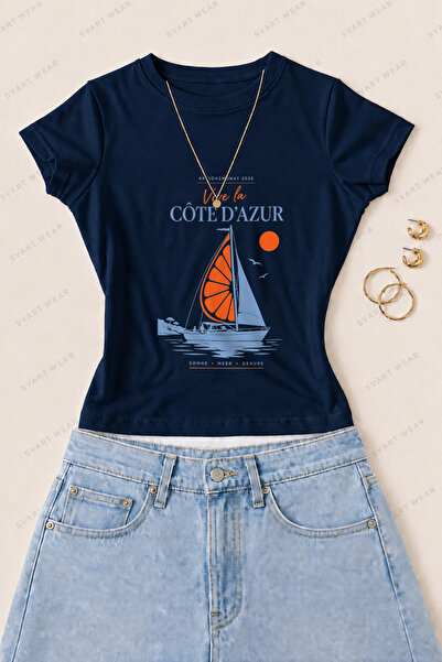SVART WEAR Γυναικείο μπλουζάκι Côte d'Azur Sailing με στάμπα από βαμβάκι και ...