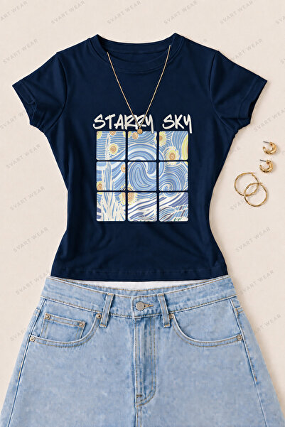 SVART WEAR Γυναικείο μπλουζάκι από βαμβακερό Lycra με στάμπα Starry Sky - Σκο...