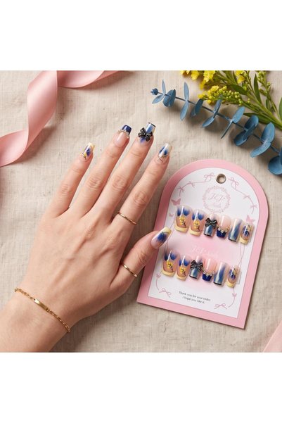 GENRE 118- Gigi Nails Blue Bow Nails - Handmade 3D Flower and Branch Design