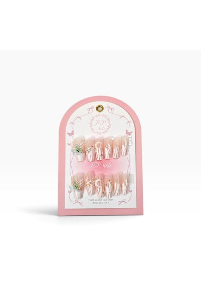 GENRE 29- Gig Nails 3D Fake Nails White Nude with Crescent and Crystal with Glue and Nail Care