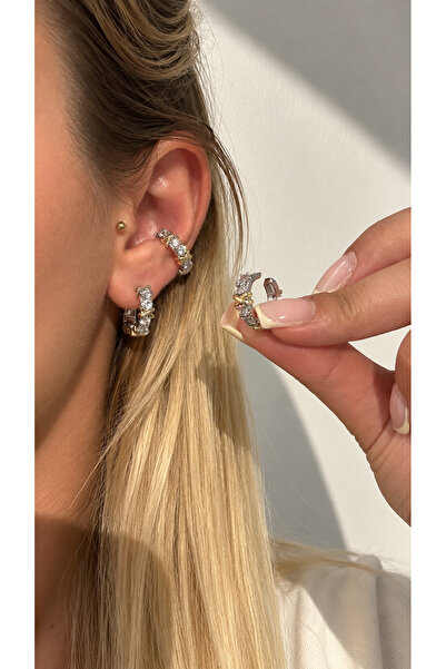 GLARE JEWELRY CO 1 ADET Zirkon Taş Modeli X Detaylı Paslanmaz Çelik Kıkırdak ...
