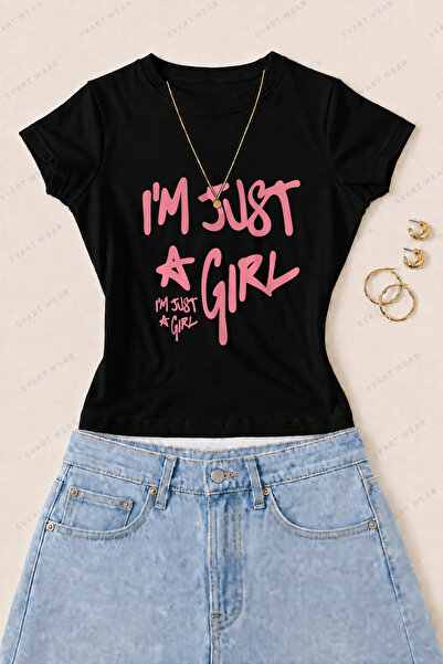 SVART WEAR Γυναικείο μπλουζάκι I'm Just a Girl με στάμπα από βαμβάκι και λύκρ...