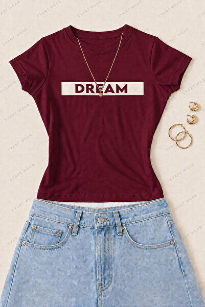 SVART WEAR Γυναικείο μπλουζάκι Dream Printed Cotton Lycra Slim Fit - Βουργουνδί
