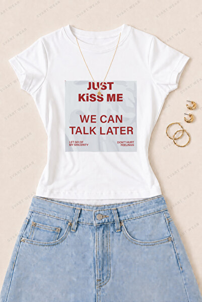 SVART WEAR Women's Just Kiss Me Typography Printed Cotton Lycra Slim Fit Body...