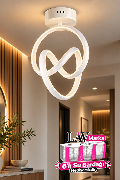Sonsuzluk Model Modern LED Plafonyer Avize Beyaz 3 Renk Işıklı Dekoratif Avize