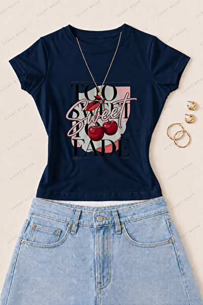 SVART WEAR تي شيرت نسائي ضيق من القطن والليكرا مطبوع عليه Too Sweet Cherry - ...