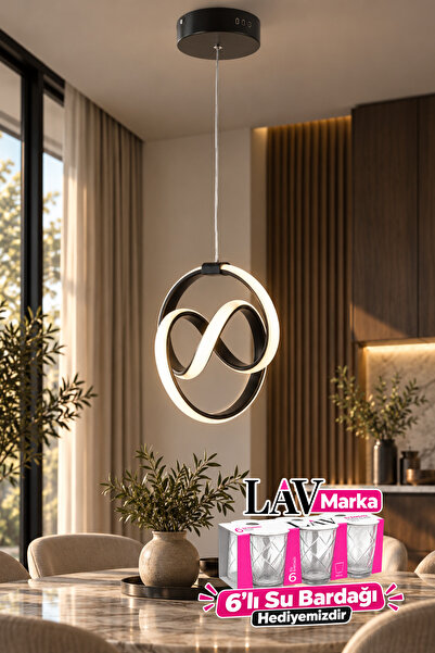Sonsuzluk Model Modern LED Sarkıt Avize Siyah 3 Renk Işıklı Dekoratif Avize