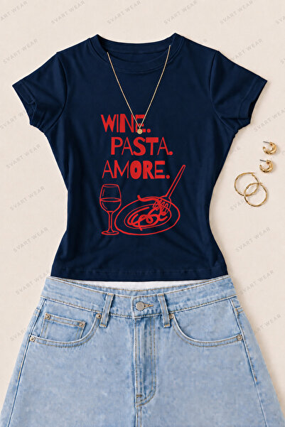 SVART WEAR Women's Wine Pasta Amore Printed Cotton Lycra Slim Fit Body T-Shir...