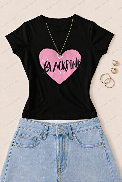 SVART WEAR Γυναικείο μπλουζάκι Blackpink Heart Printed Cotton Lycra Slim Fit ...